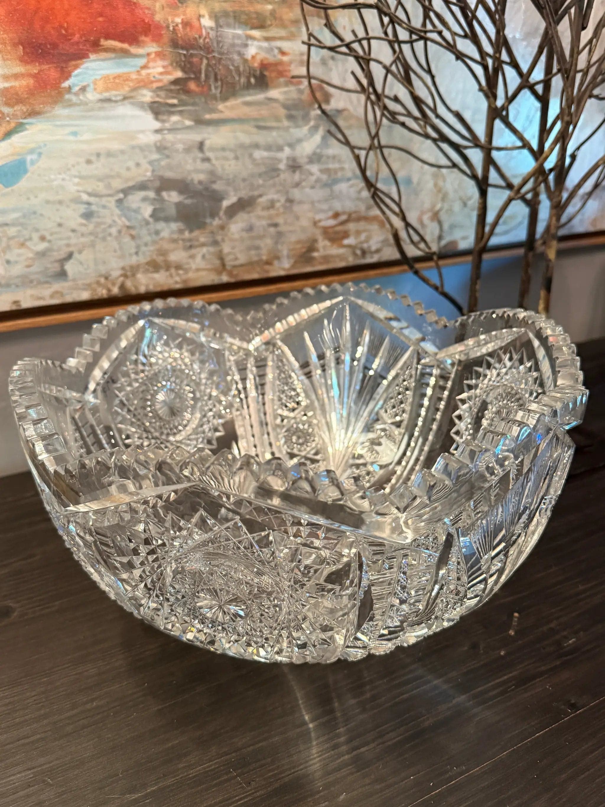 Large American Brilliant Period Crystals 12" Round Centerpiece Bowl