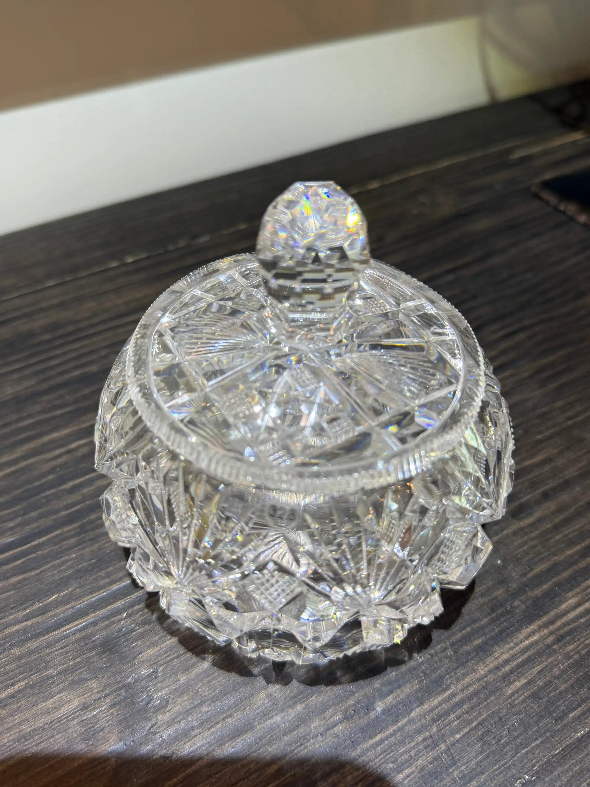 American Brilliant Period Cut Glass Covered Dresser Jar with Faceted Finial