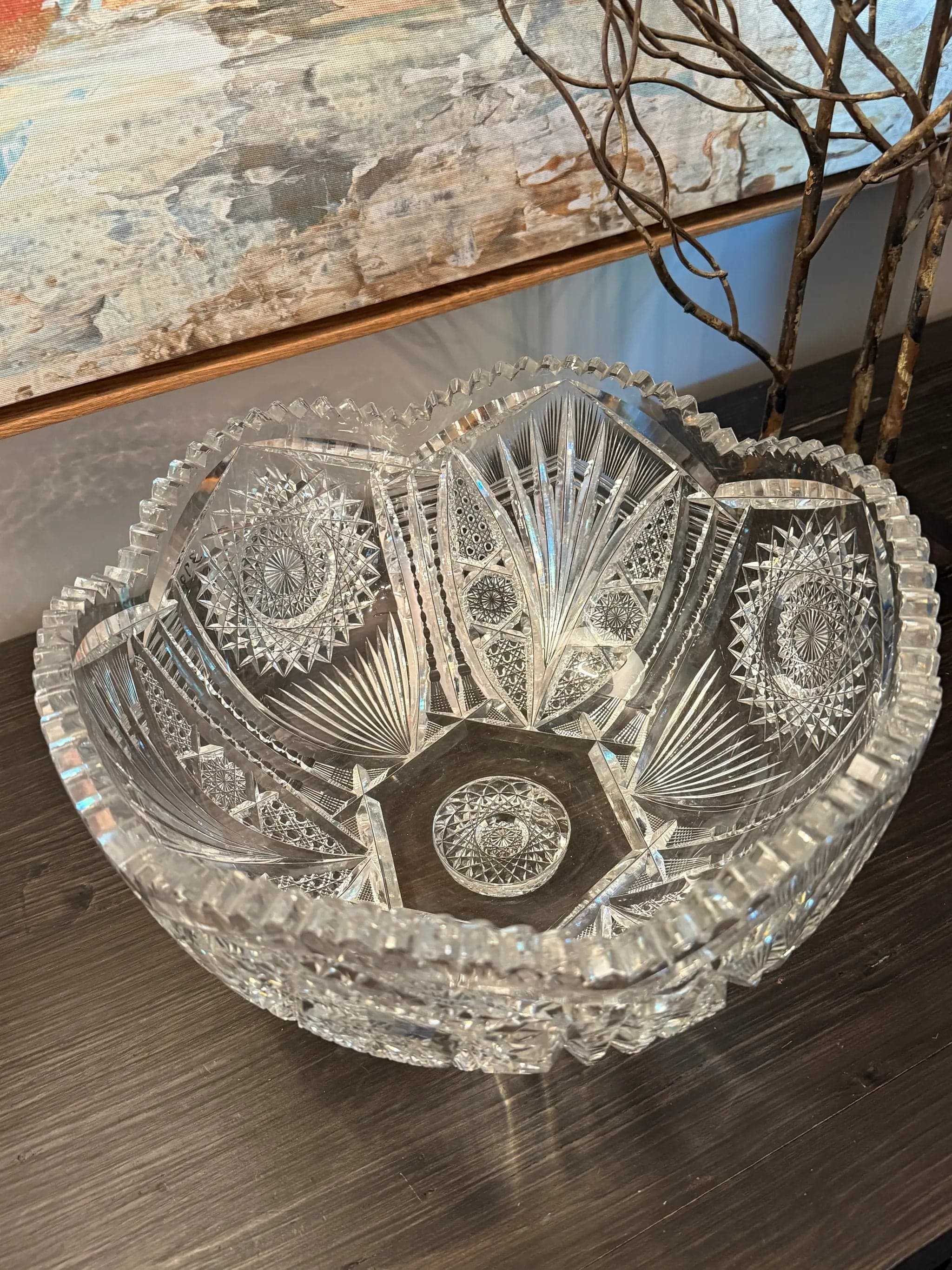 Large American Brilliant Period Crystals 12" Round Centerpiece Bowl - Thumbnail 2