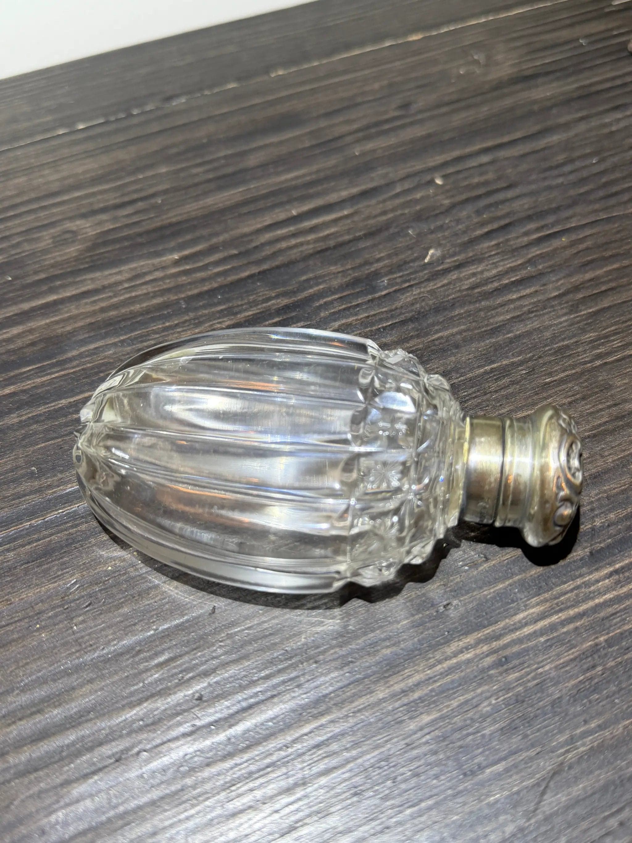 Antique Sterling Silver & Crystal Perfume Bottle with Monogrammed Repoussé Cap