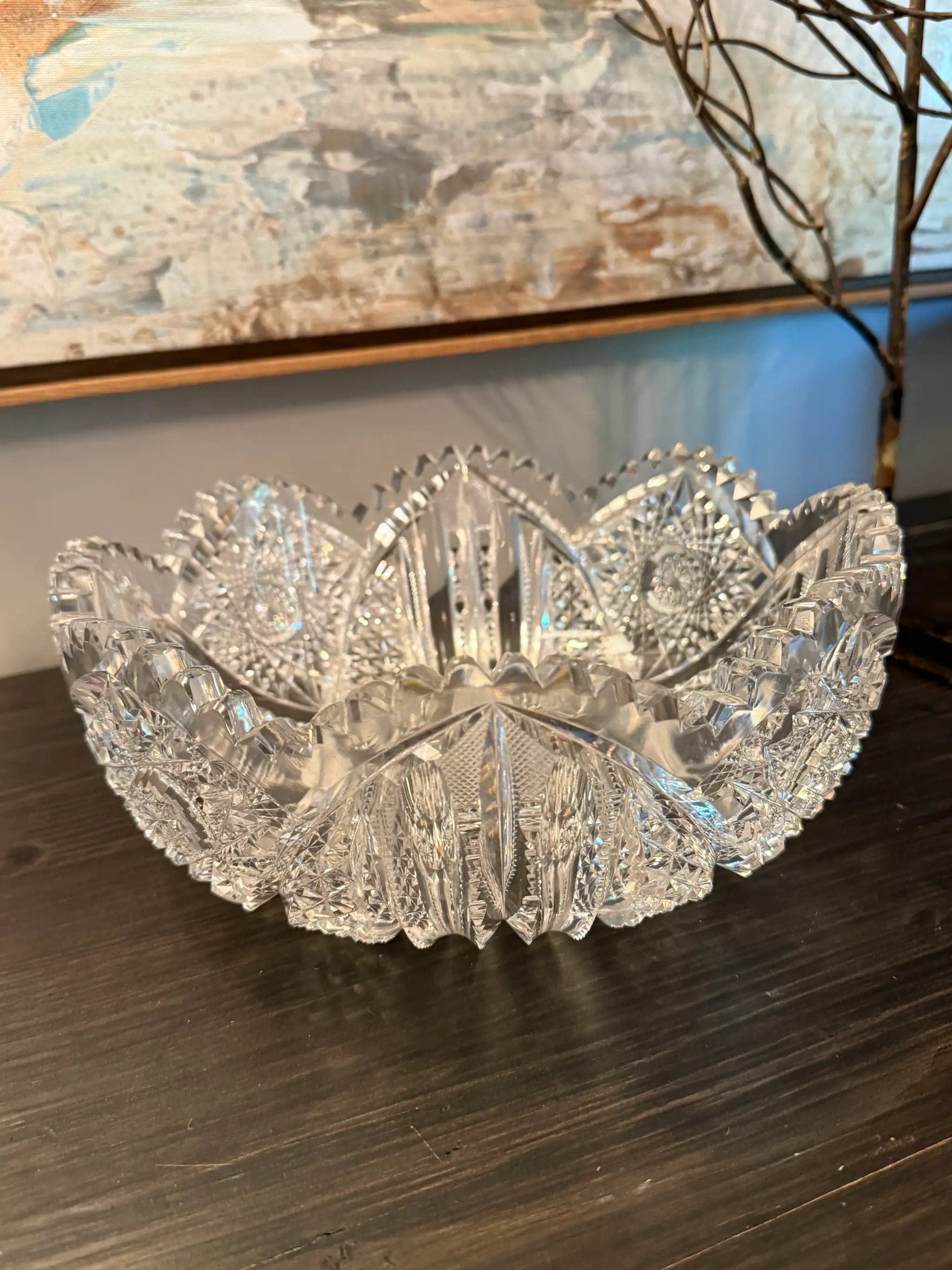 American Brilliant Period Crystal 10" Scalloped Serving Bowl
