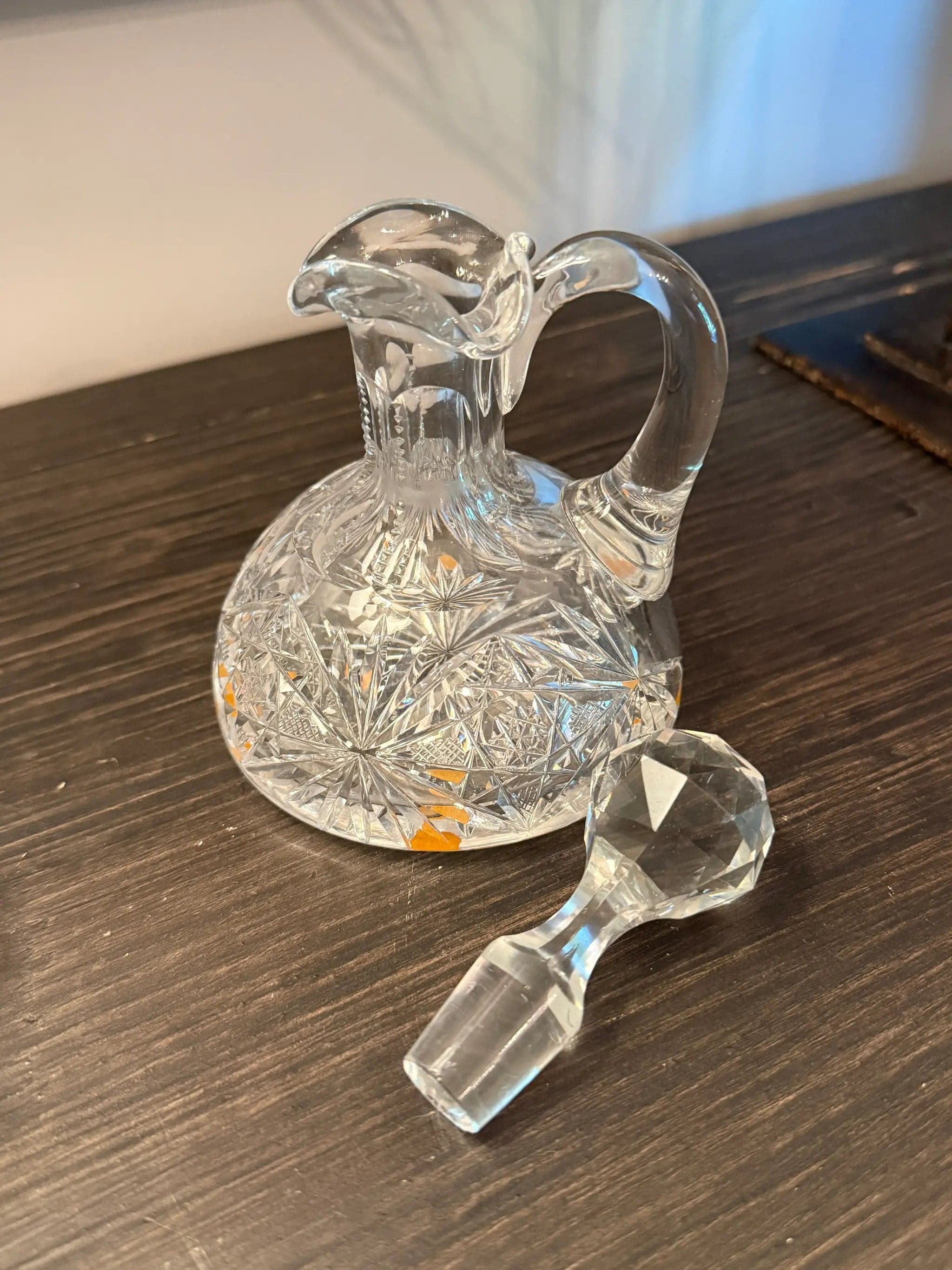 American Brilliant Period Crystal Cruet with Original Faceted Stopper - Thumbnail 3
