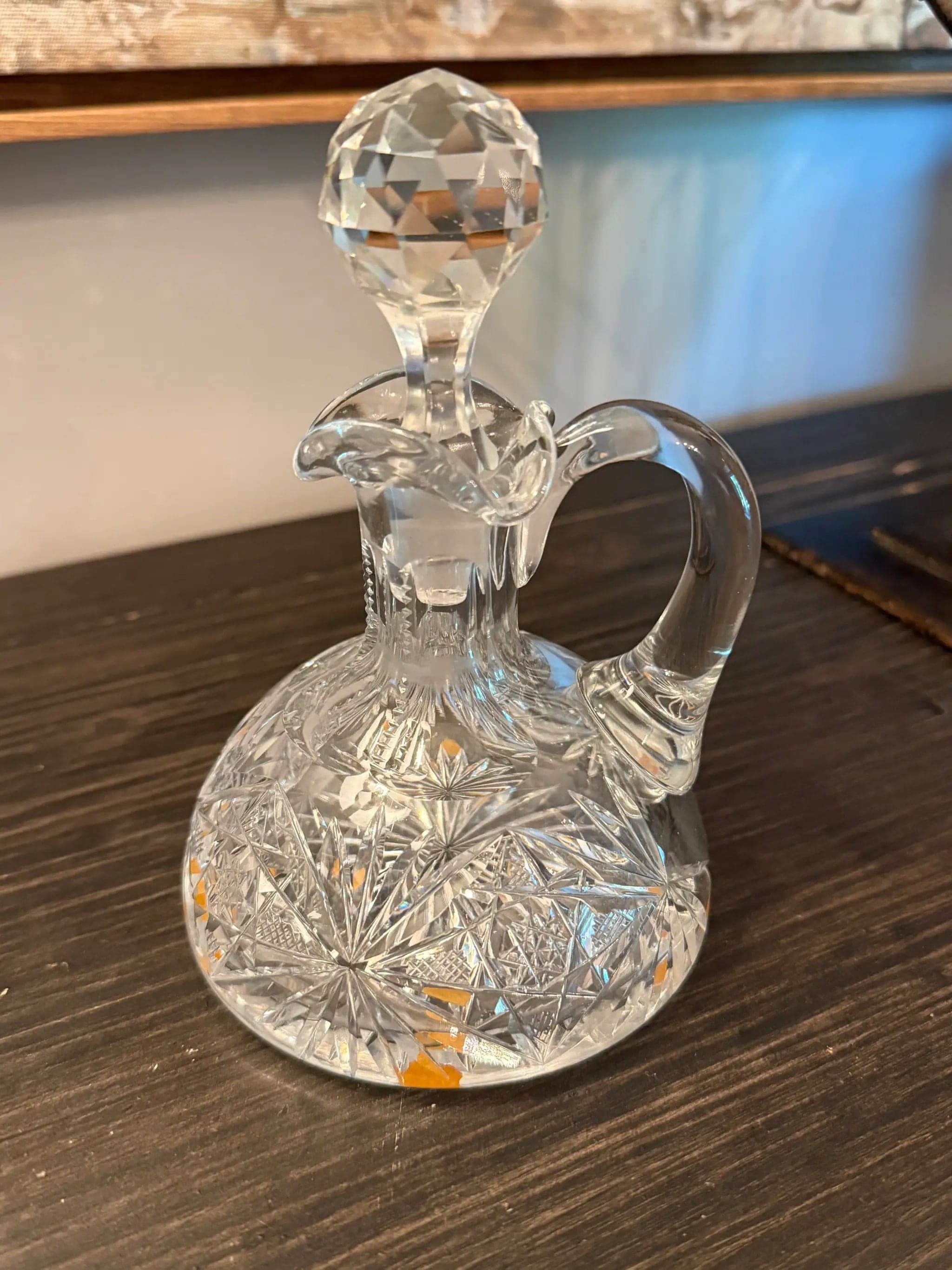 American Brilliant Period Crystal Cruet with Original Faceted Stopper