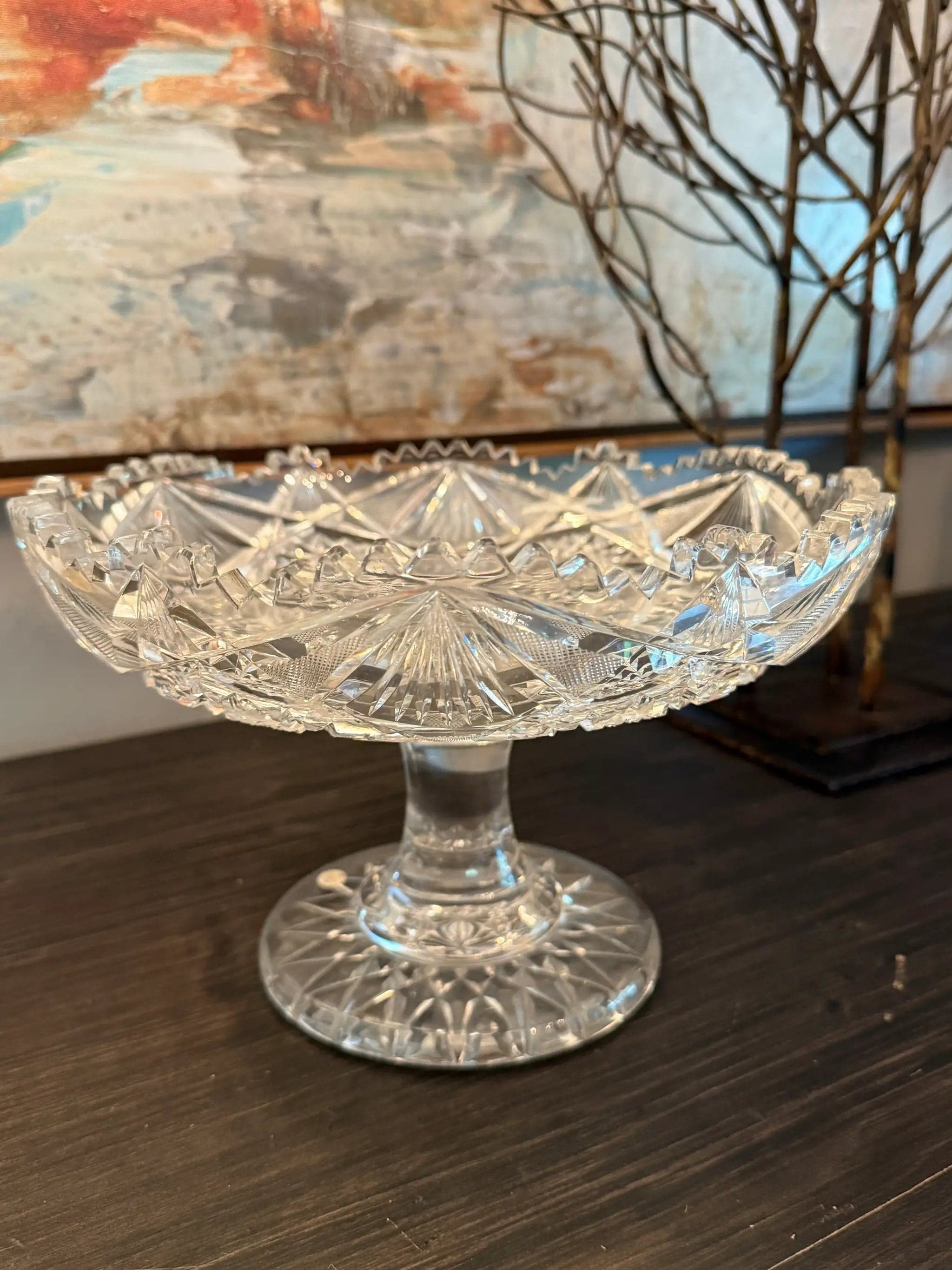 American Brilliant Period Cut Glass Pedestal Comport Centerpiece Bowl – 10" - Thumbnail 2