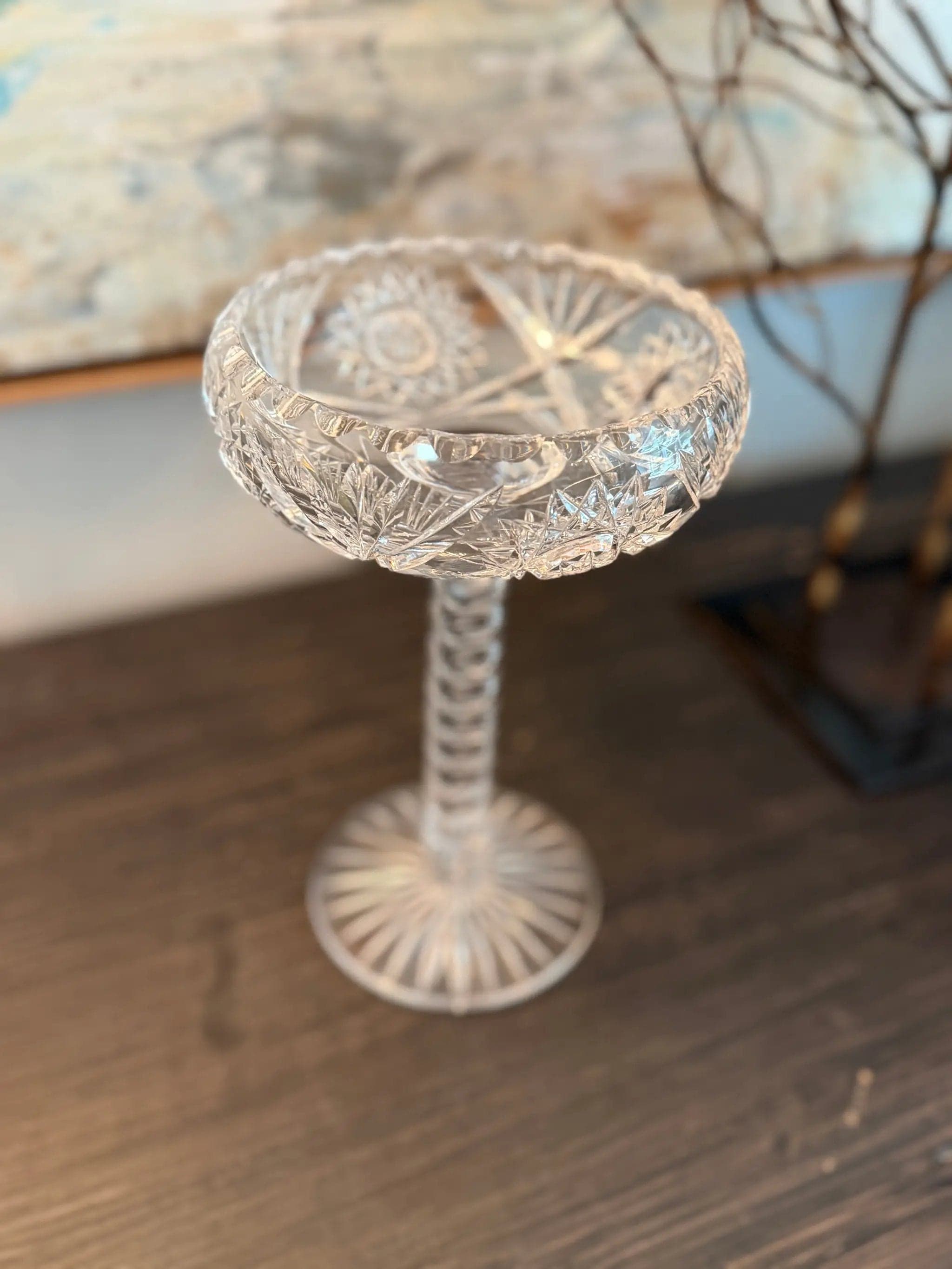 American Brilliant Period Crystal Pedestal Compote with Twisted Stem