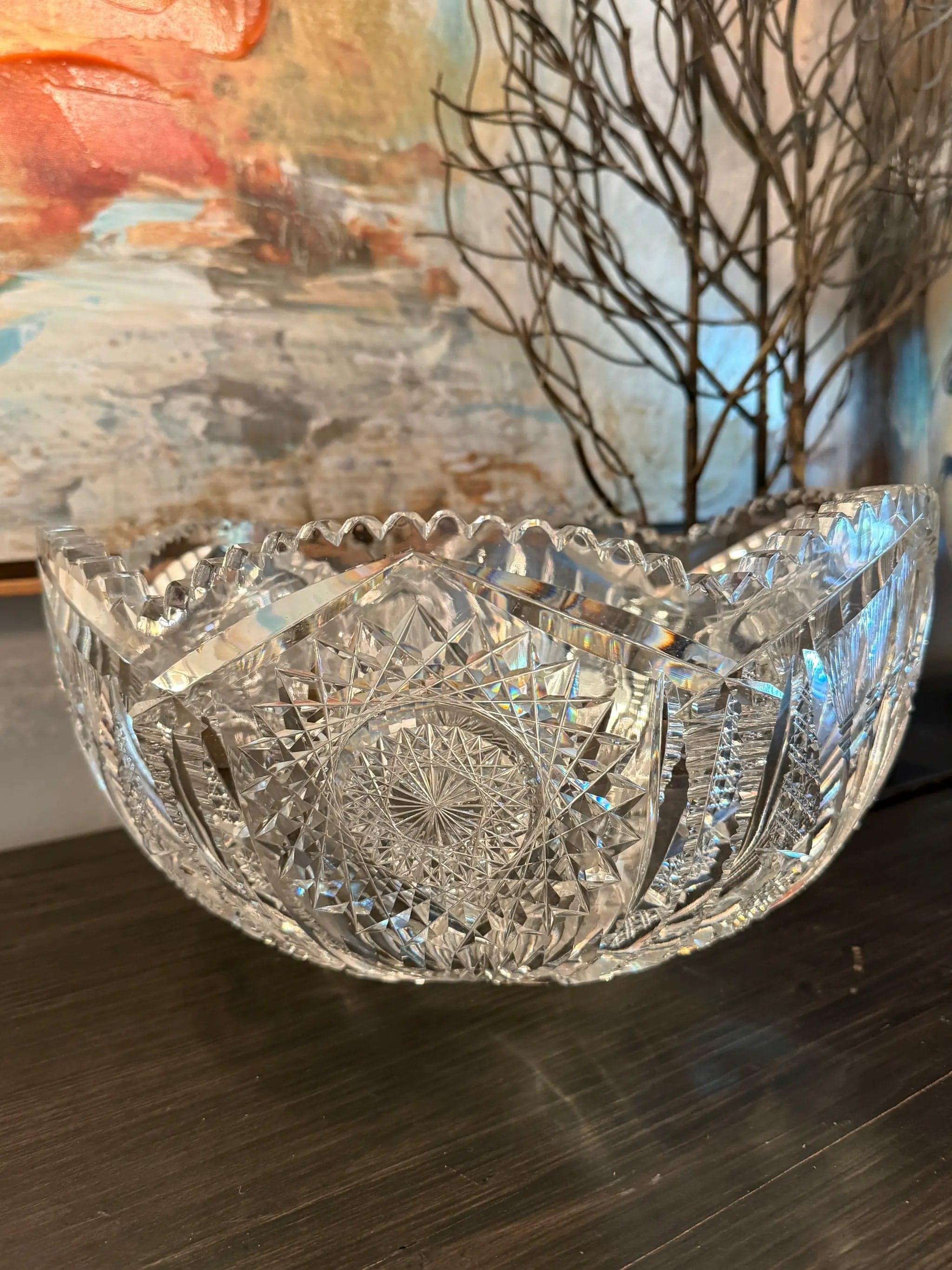 Large American Brilliant Period Crystals 12" Round Centerpiece Bowl - Thumbnail 3