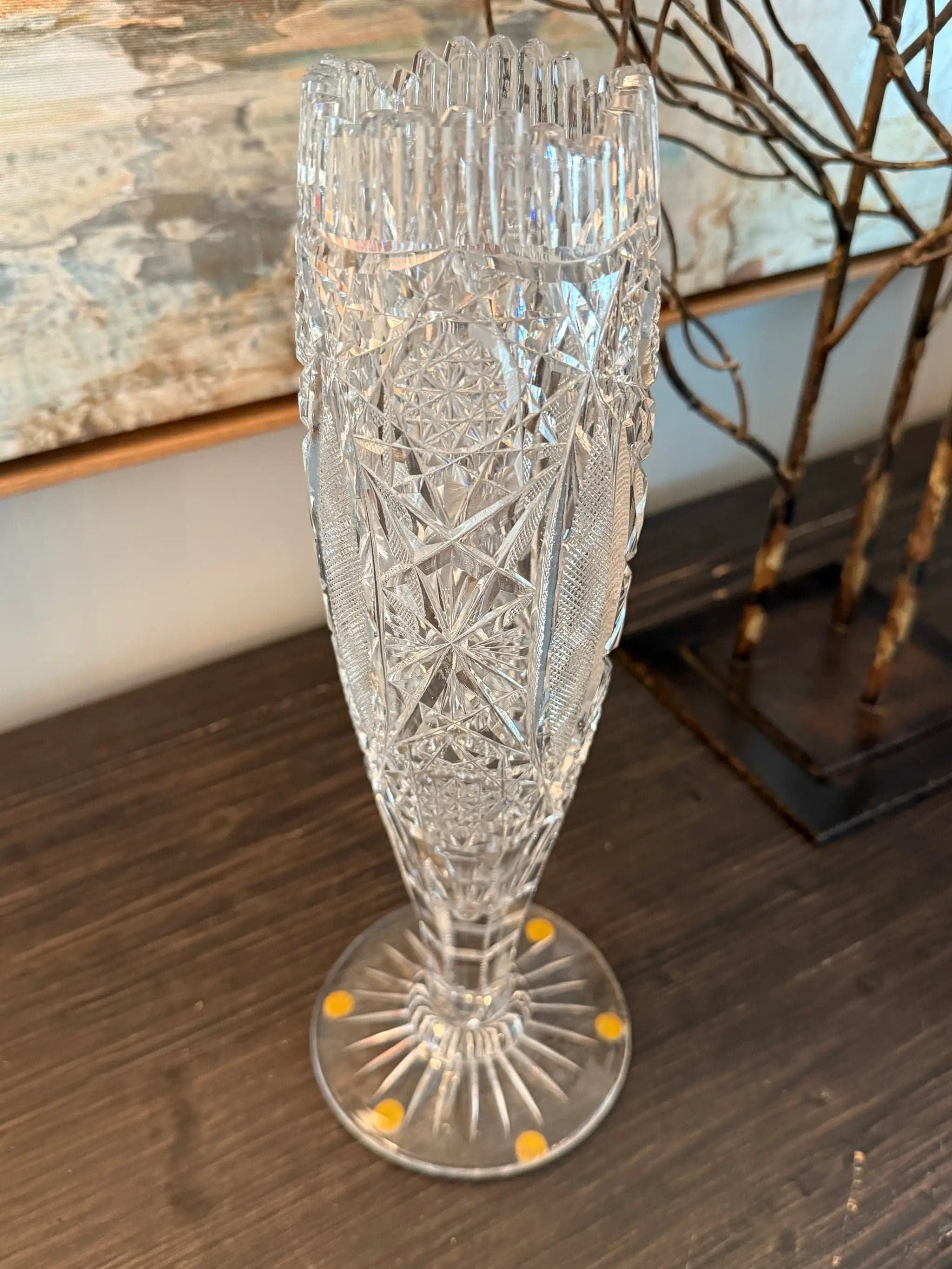 Signed Almy & Thomas American Brilliant Period Cut Glass Trumpet Vase c. 1903–19