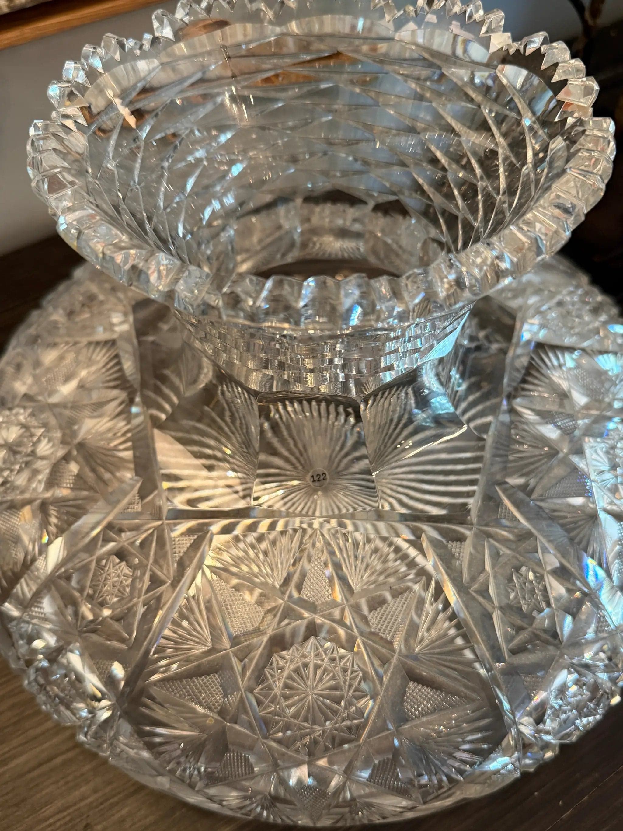 Large American Brilliant Period Cut Glass Flower Centerpiece Bowl with Flared Va - Thumbnail 2