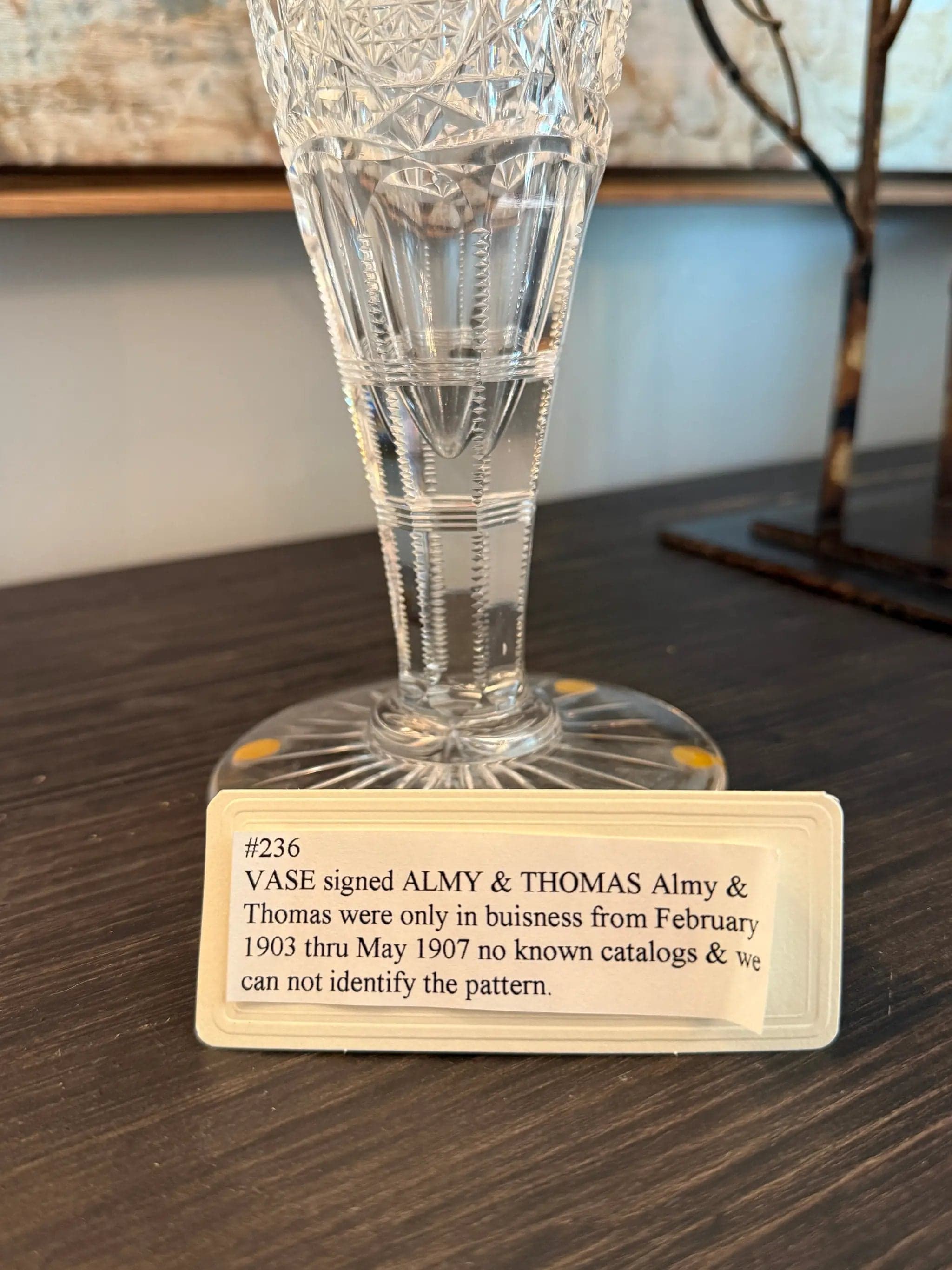 Signed Almy & Thomas American Brilliant Period Cut Glass Trumpet Vase c. 1903–19 - Thumbnail 2