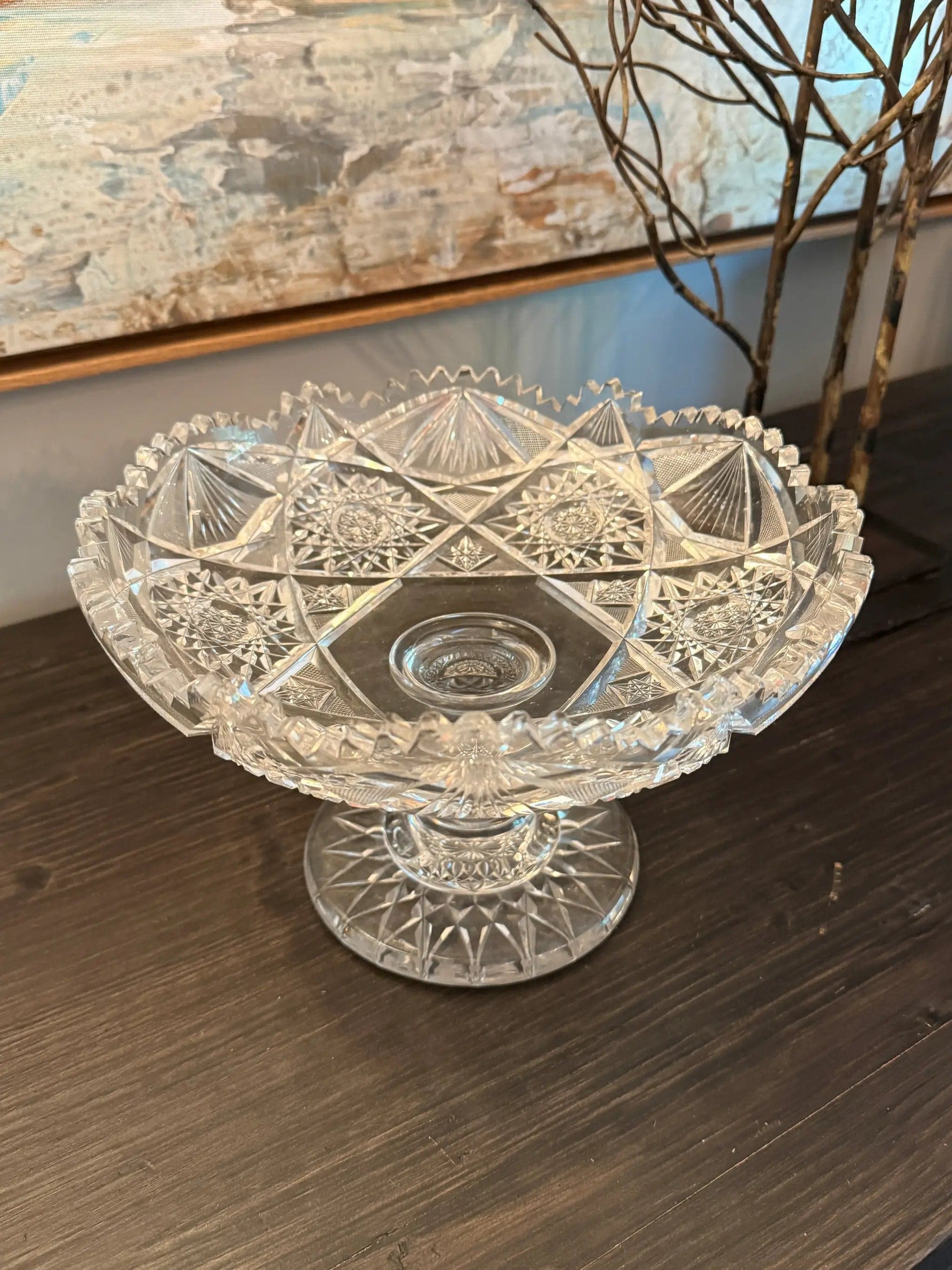 American Brilliant Period Cut Glass Pedestal Comport Centerpiece Bowl – 10"