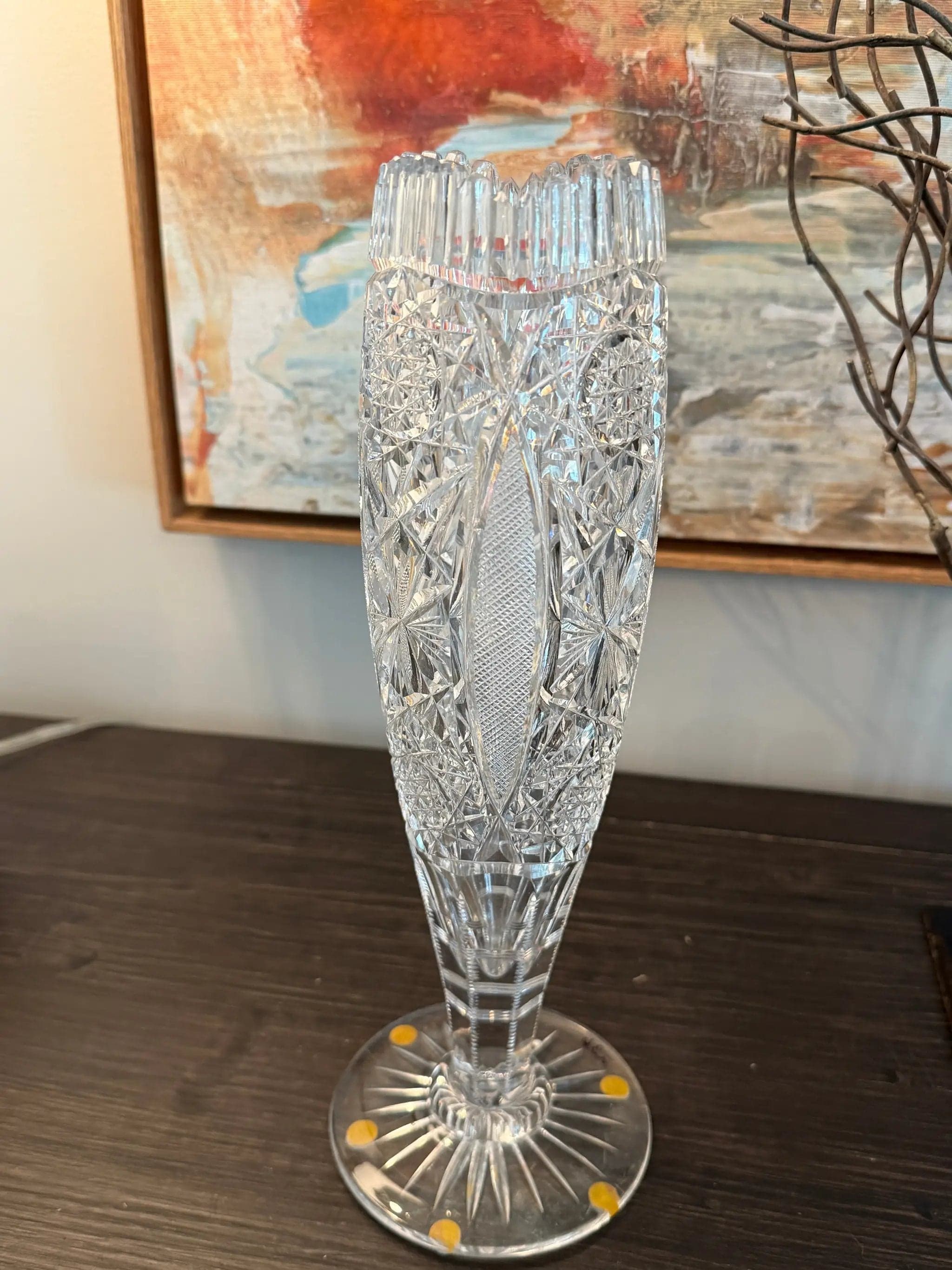 Signed Almy & Thomas American Brilliant Period Cut Glass Trumpet Vase c. 1903–19 - Thumbnail 4