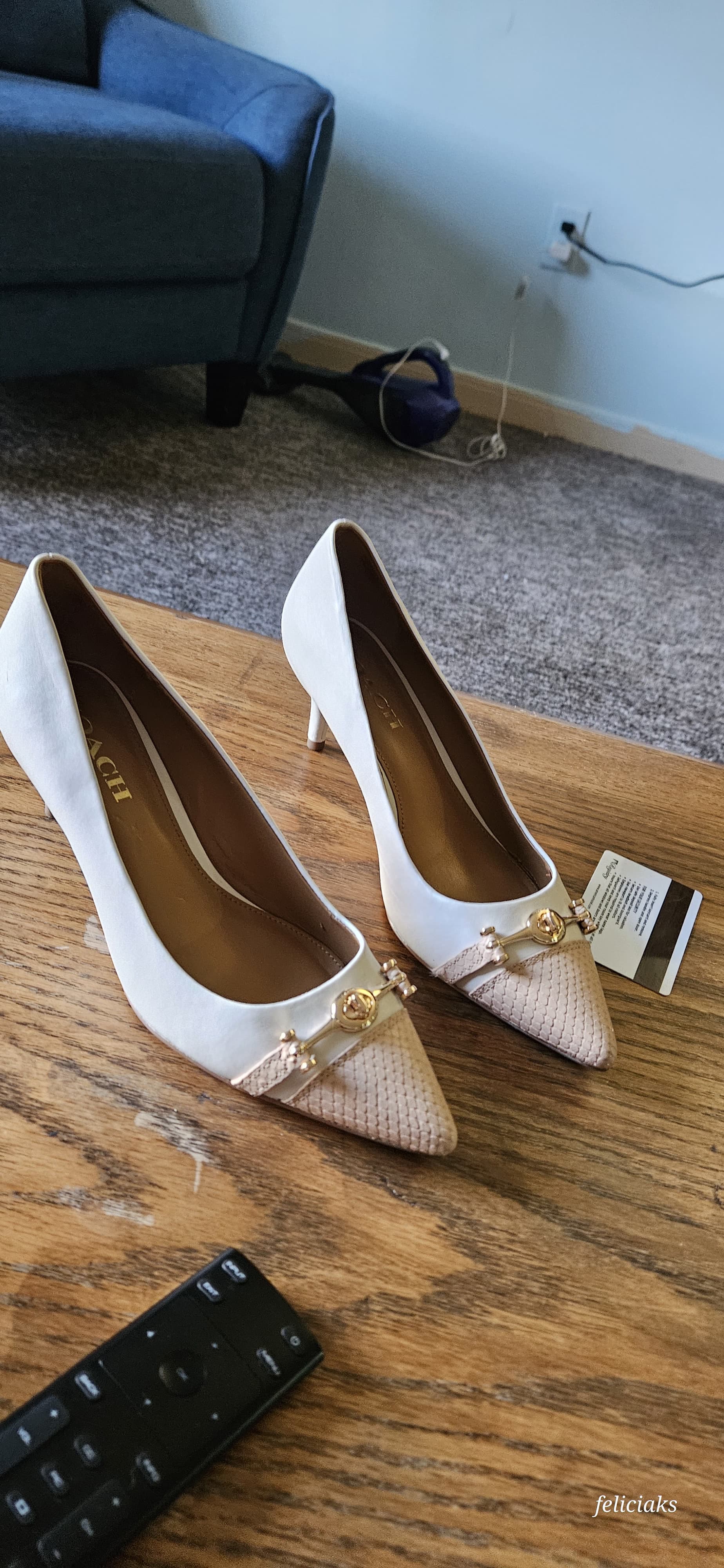 Coach White Leather Pumps with Gold Accents