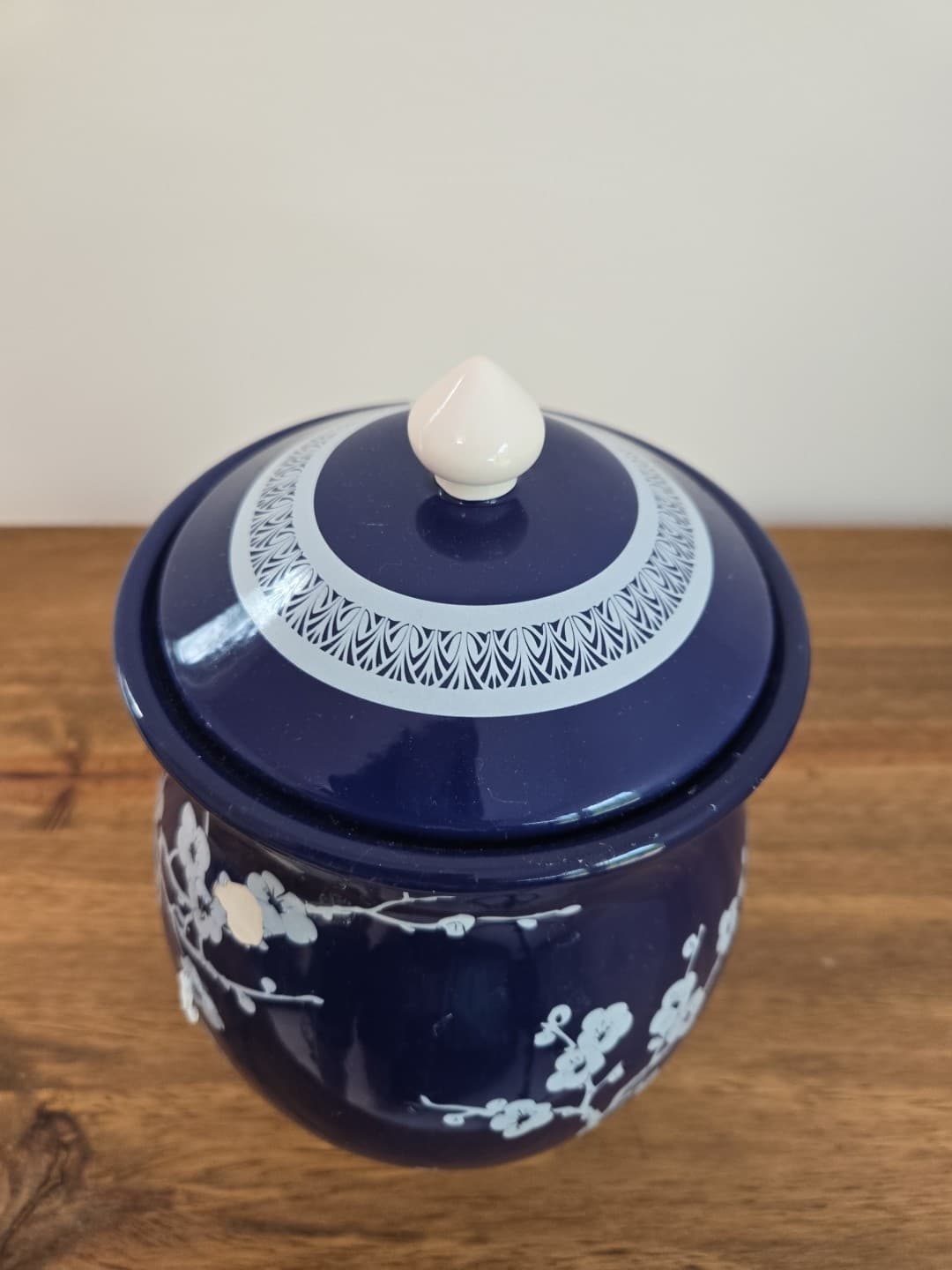 Chinese Blue White Porcelain Blossom Flowers Graphic Temple Jar - Thumbnail 2