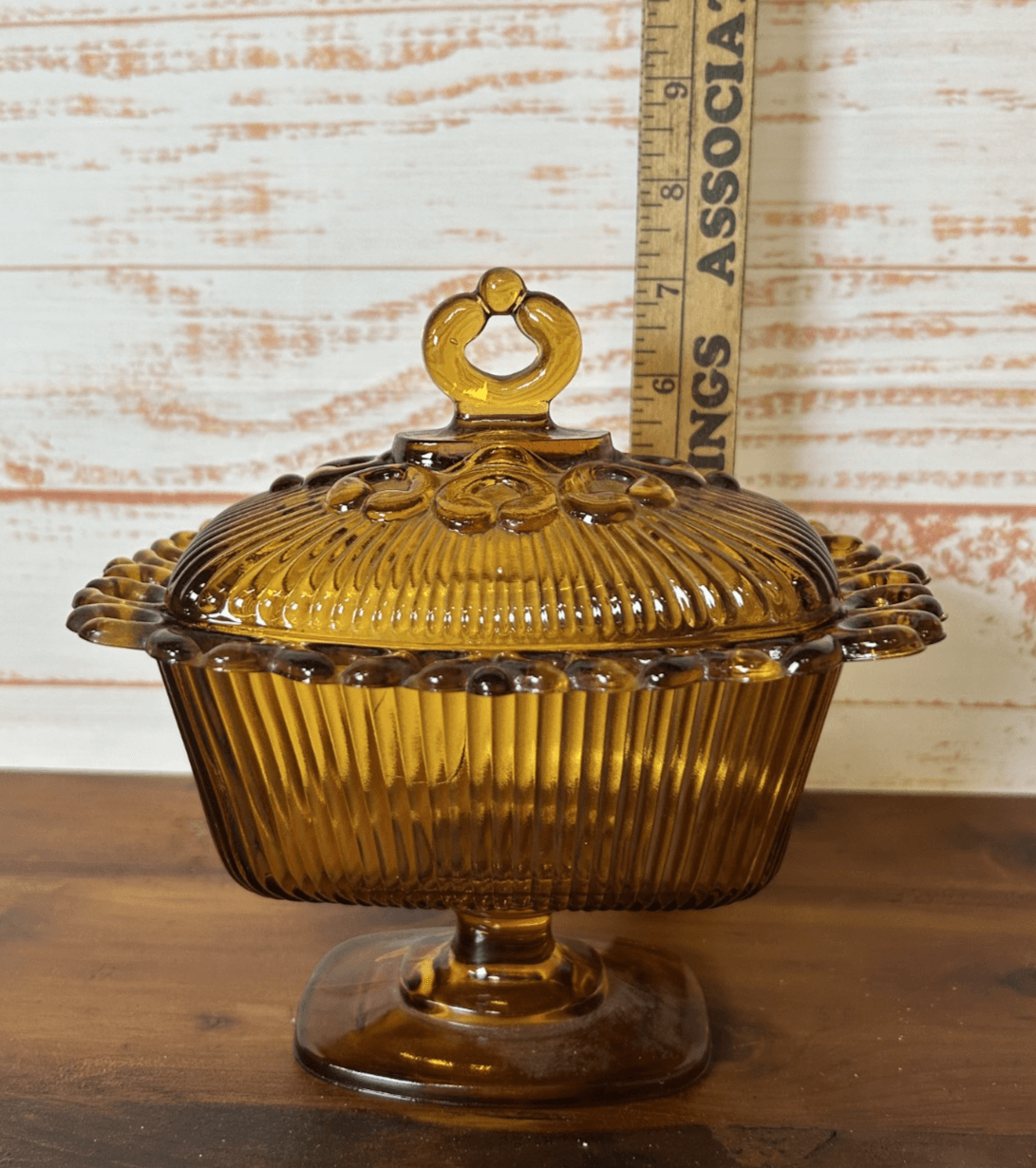 Indiana Glass - Amber color Lace Edge Covered Dish