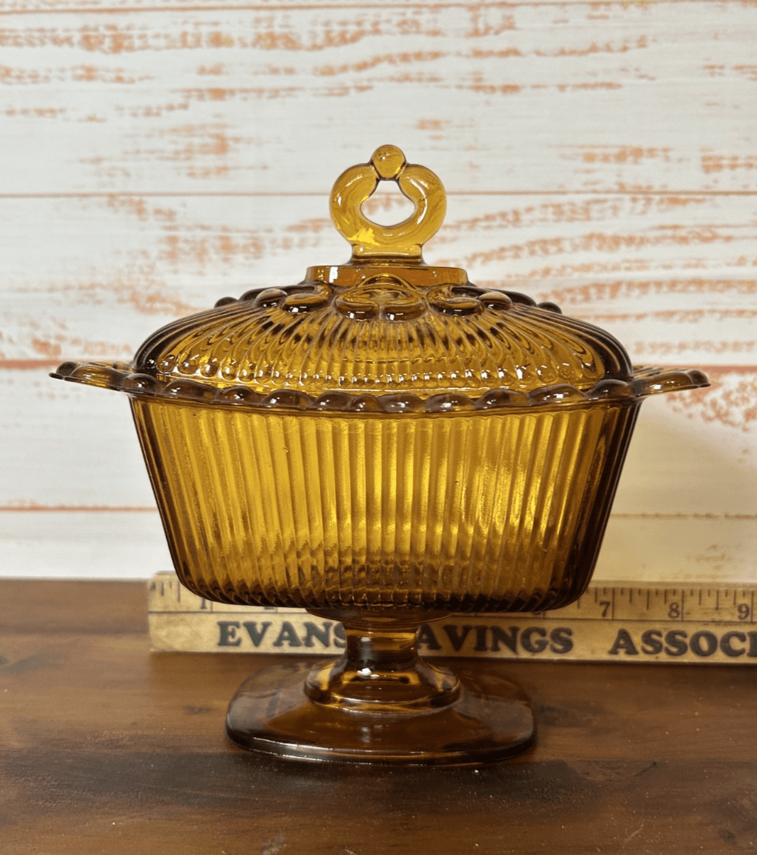 Indiana Glass - Amber color Lace Edge Covered Dish - Thumbnail 2