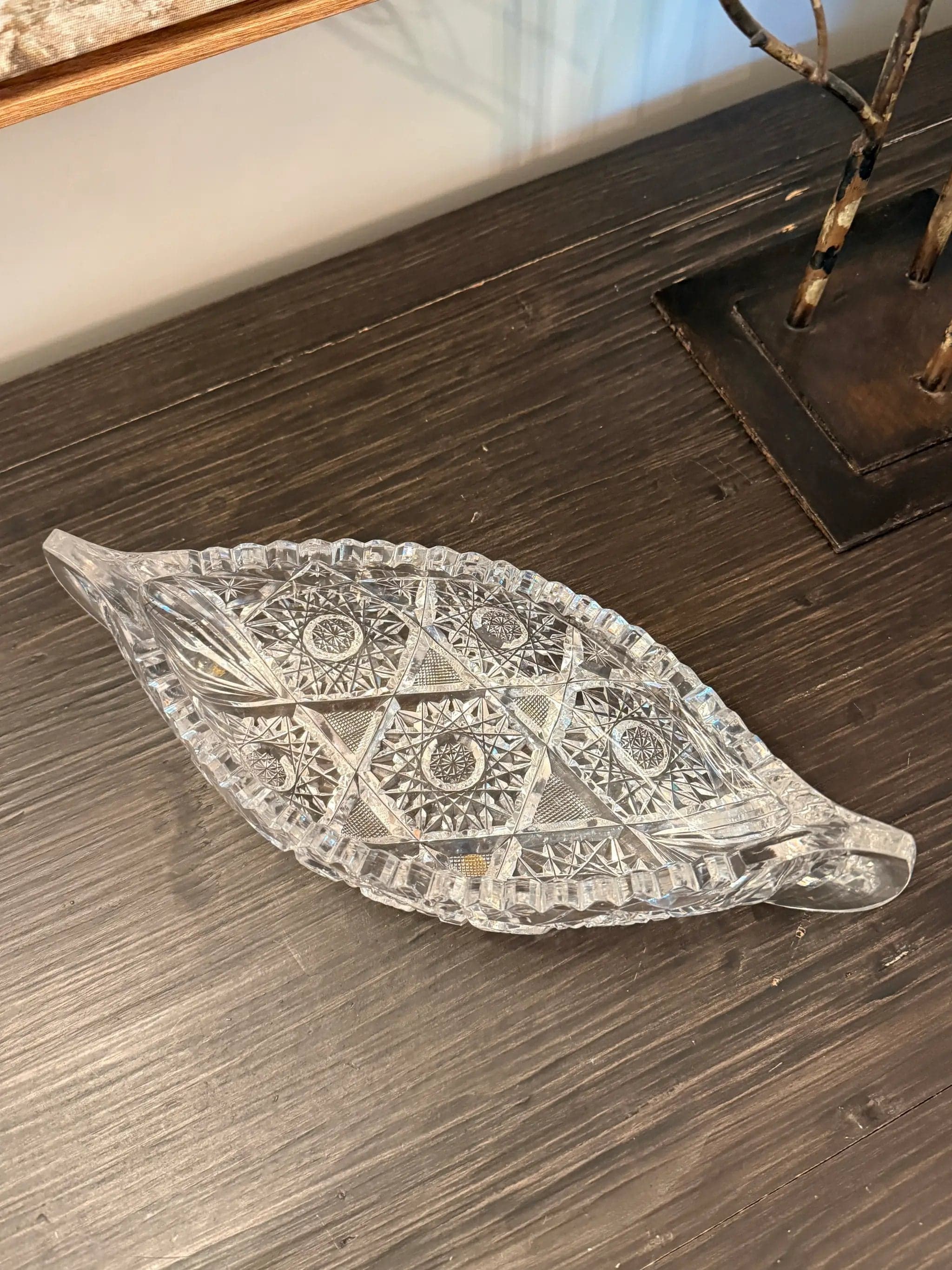 American Brilliant Period Crystal Celery Tray | Canoe-Shaped Relish Dish | 11.