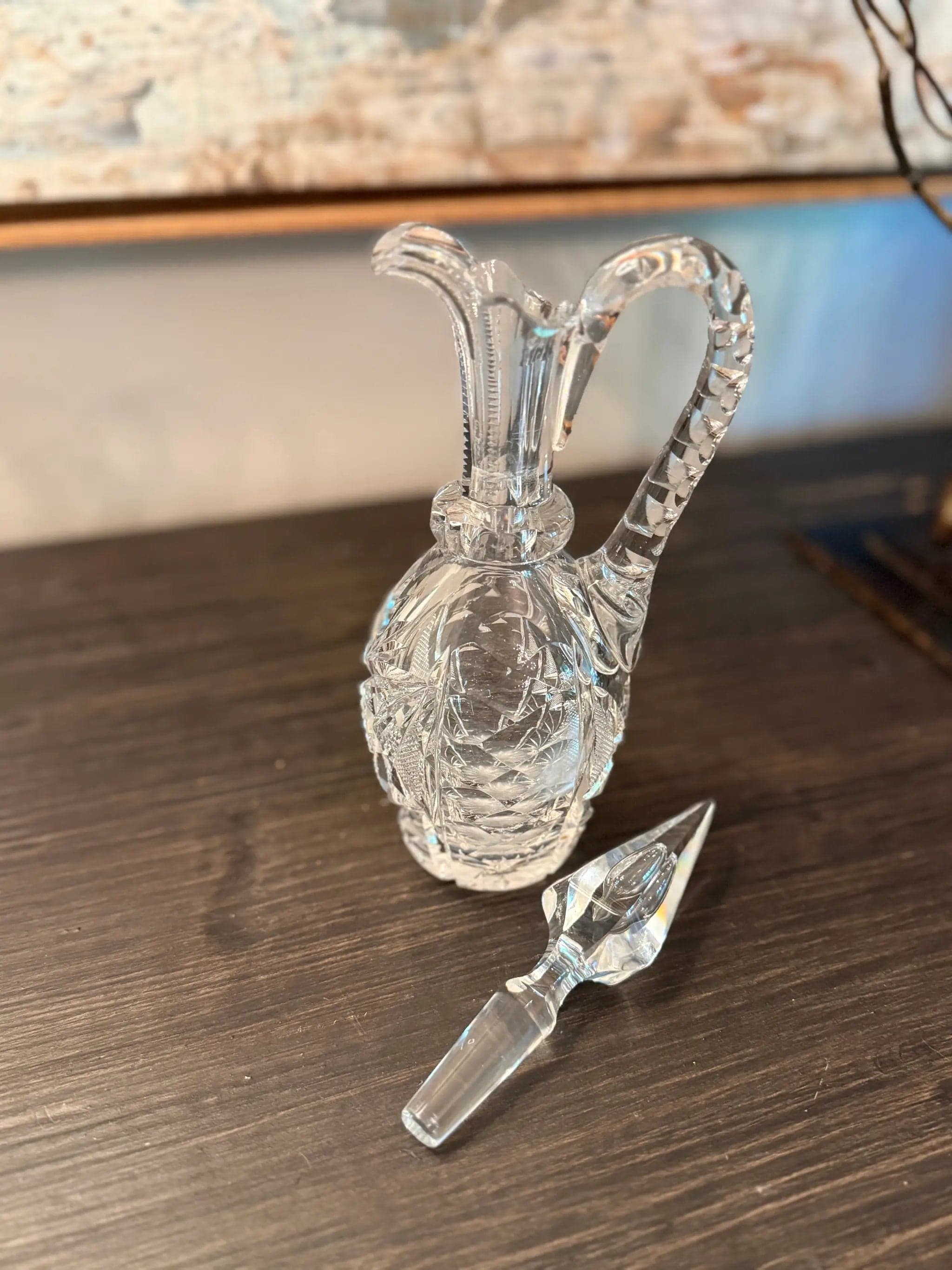American Brilliant Period Crystal Cruet with Original Stopper | 10" Tall | ABP - Thumbnail 2