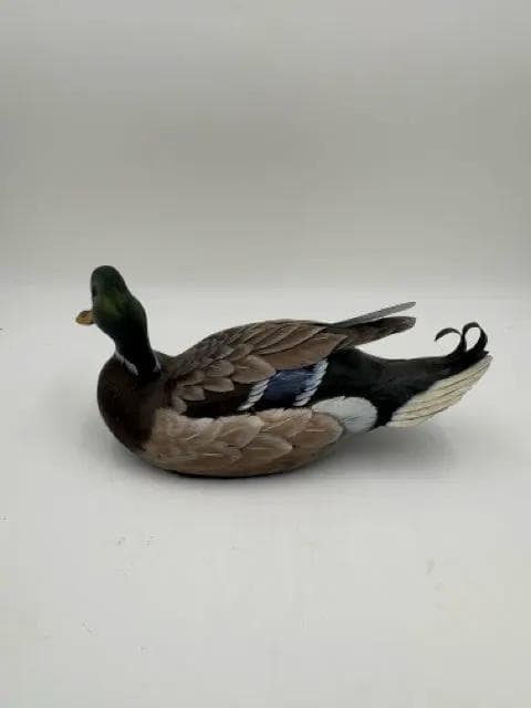 Hand Carved & Painted Wooden Mallard Drake Decoy Signed Burns '86 - Thumbnail 2