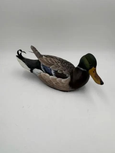 Hand Carved & Painted Wooden Mallard Drake Decoy Signed Burns '86