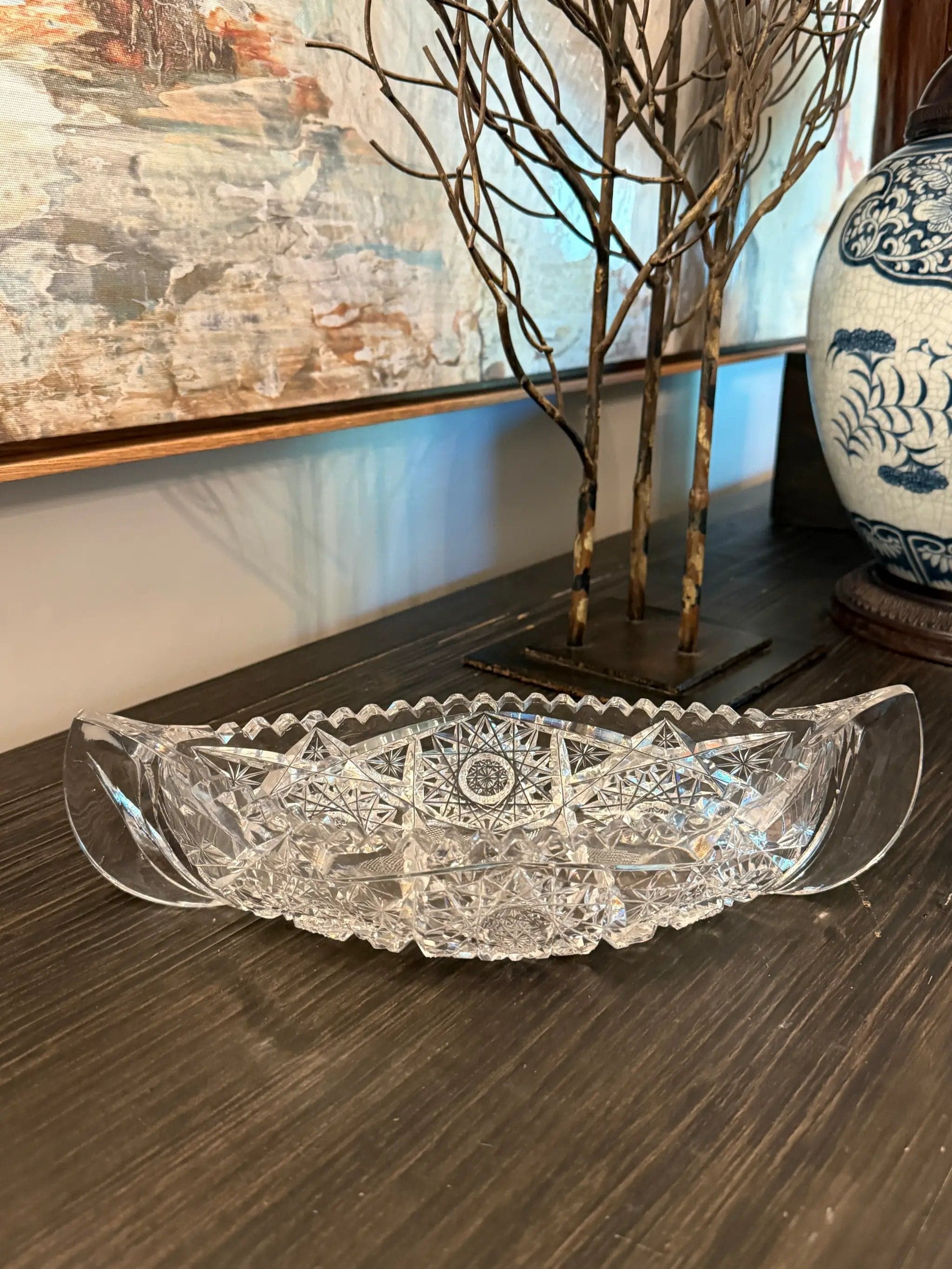 American Brilliant Period Crystal Celery Tray | Canoe-Shaped Relish Dish | 11. - Thumbnail 3