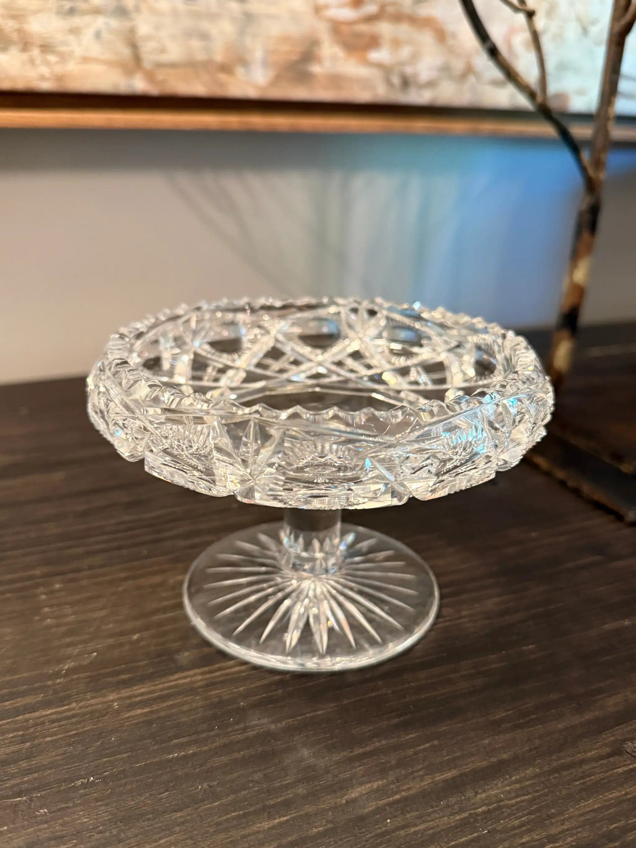 American Brilliant Period Crystal Pedestal Compote | 5" Crystal Candy Dish | V