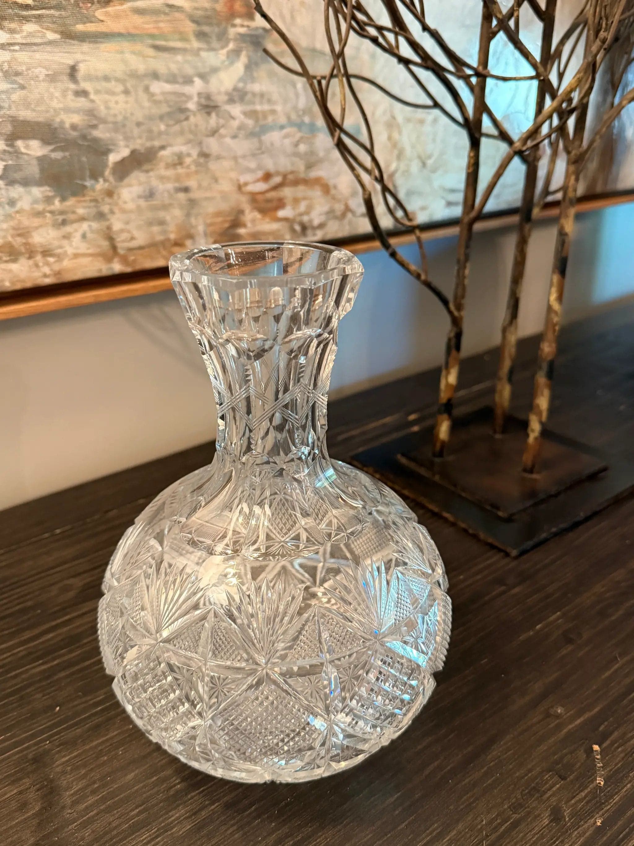 American Brilliant Period Crystal Vase | 8" Antique Crystal Flower Vase | Hand