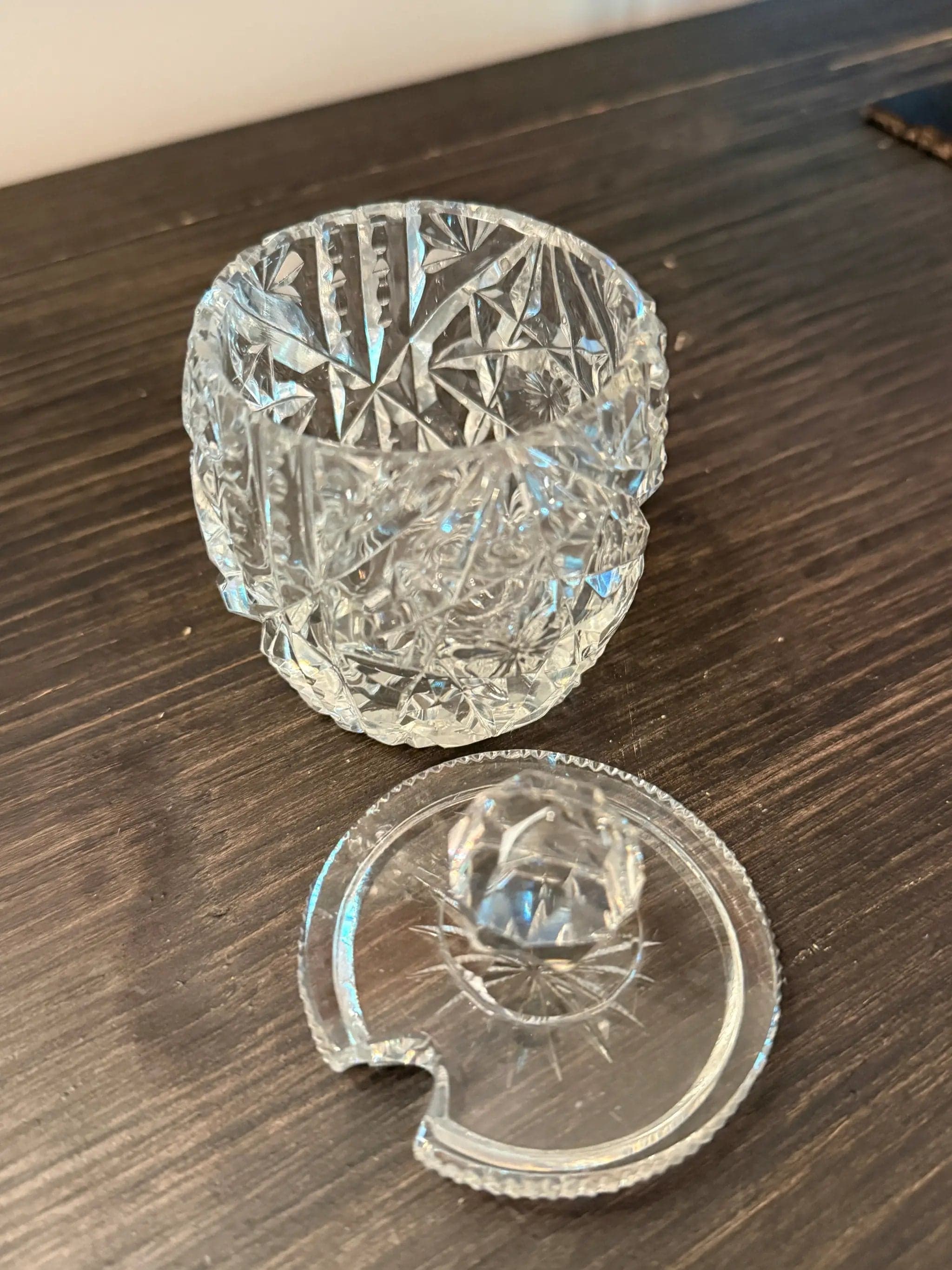 American Brilliant Period Crystal Covered Sugar Bowl | Jam or Marmalade Jar wi - Thumbnail 3