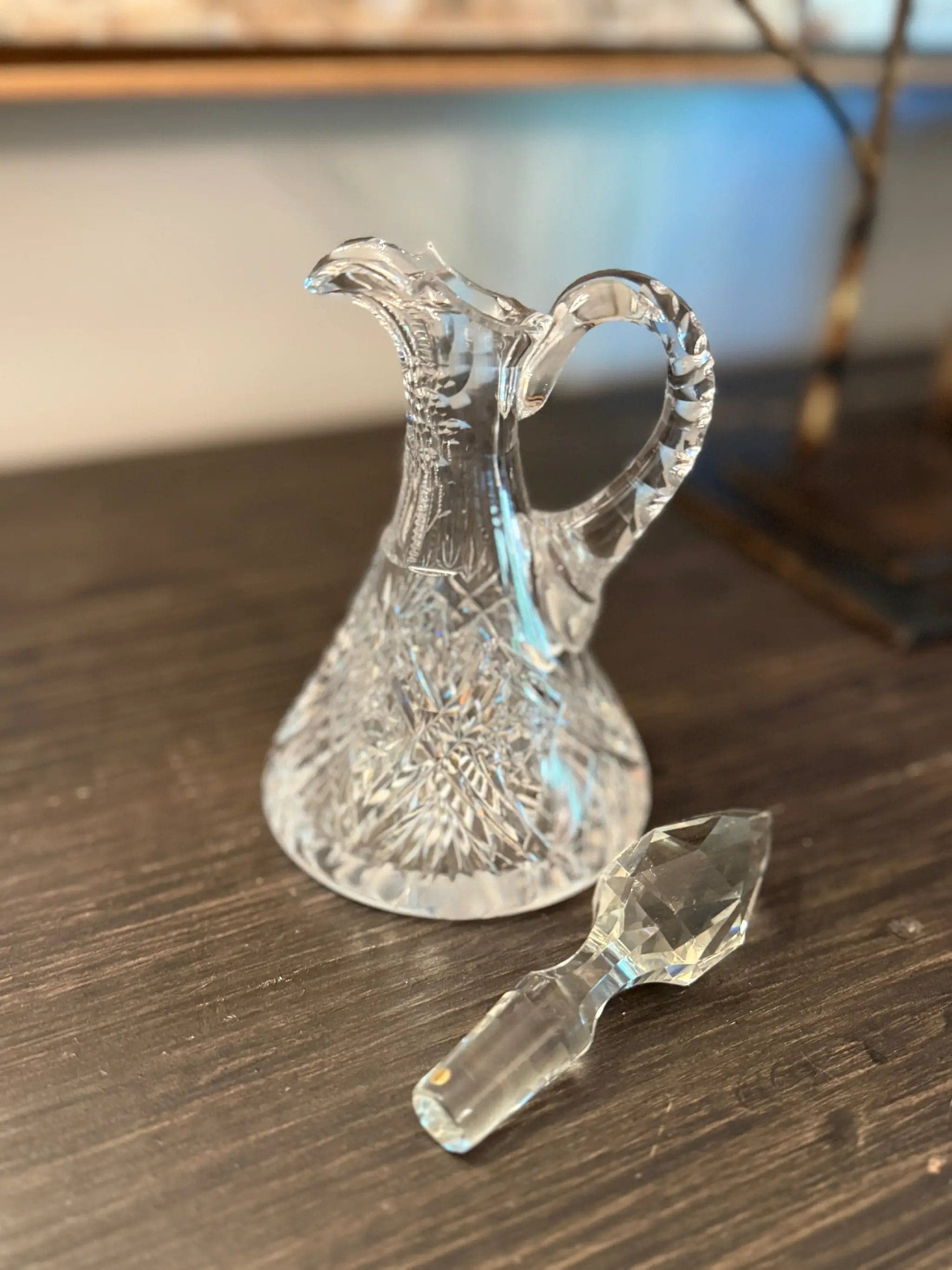 American Brilliant Period Crystal Cruet with Original Stopper | 7" Tall | Anti - Thumbnail 2