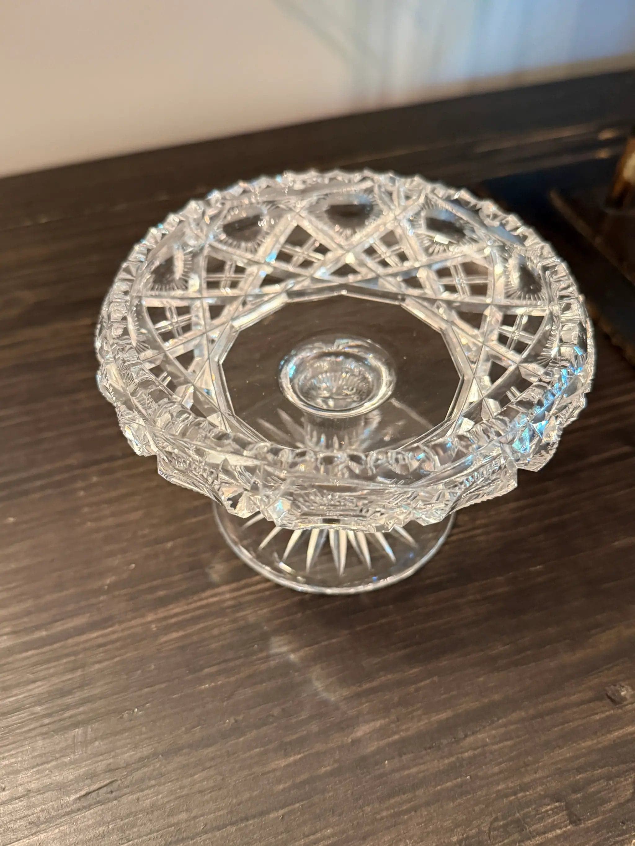 American Brilliant Period Crystal Pedestal Compote | 5" Crystal Candy Dish | V - Thumbnail 2