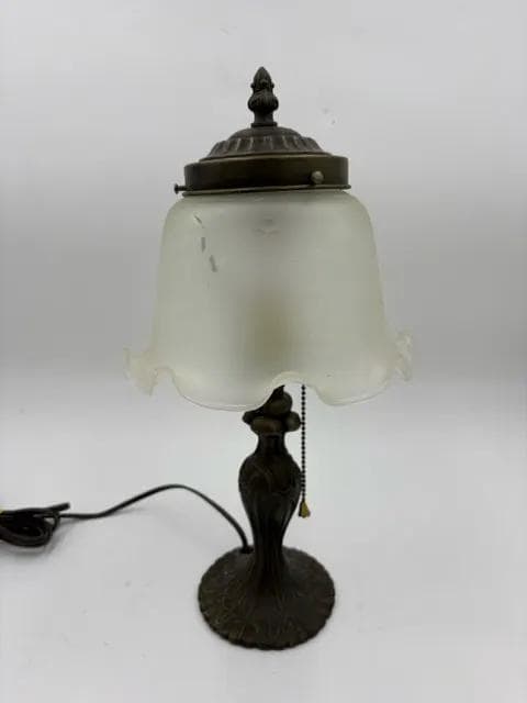 Vintage Etched Frosted Glass Shade Table Lamp