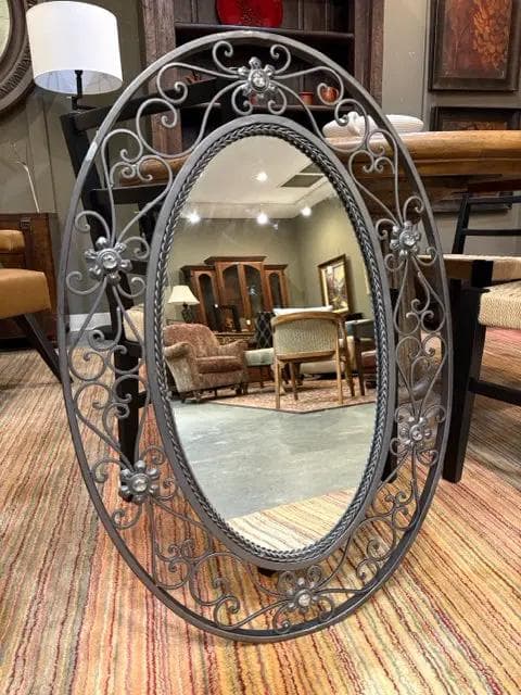 Oval Metal Scroll Framed Wall Mirror