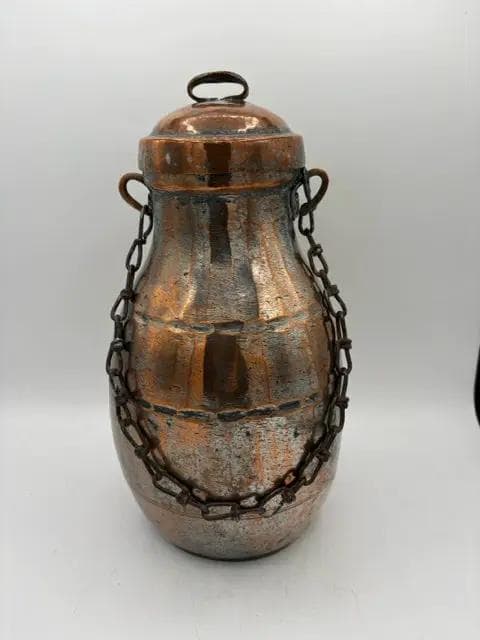 Vintage Copper Milk Can With Original Chained Lid