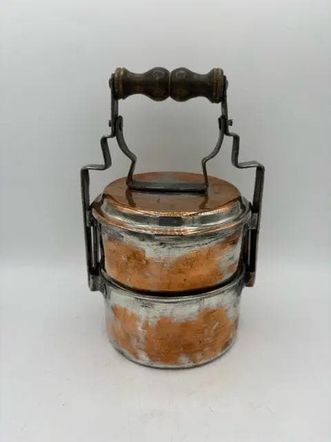 Vintage Copper Lunch Pail with Wooden Handle