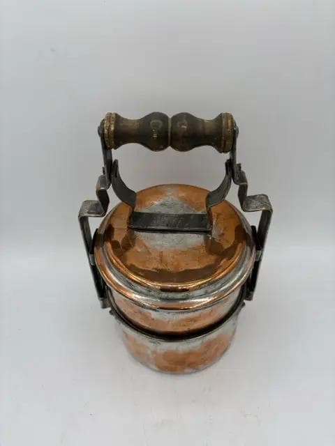 Vintage Copper Lunch Pail with Wooden Handle - Thumbnail 2