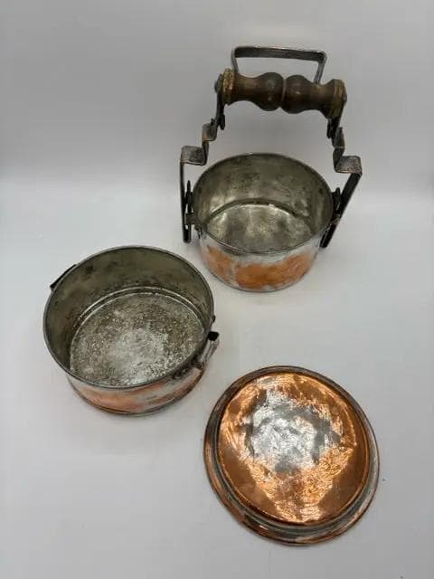 Vintage Copper Lunch Pail with Wooden Handle - Thumbnail 3