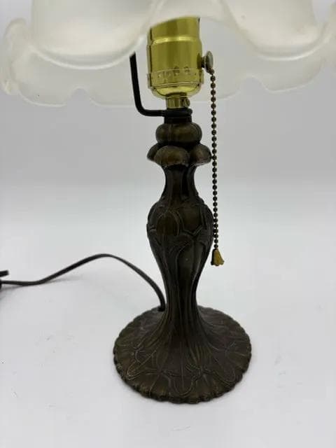 Vintage Etched Frosted Glass Shade Table Lamp - Thumbnail 3