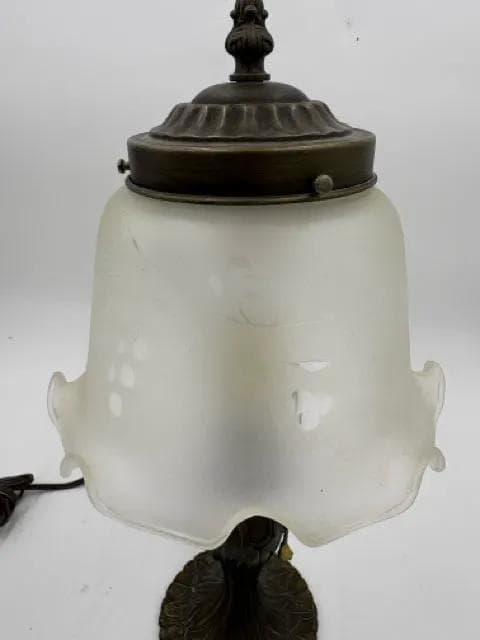 Vintage Etched Frosted Glass Shade Table Lamp - Thumbnail 2