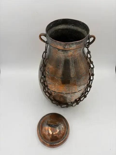 Vintage Copper Milk Can With Original Chained Lid - Thumbnail 2