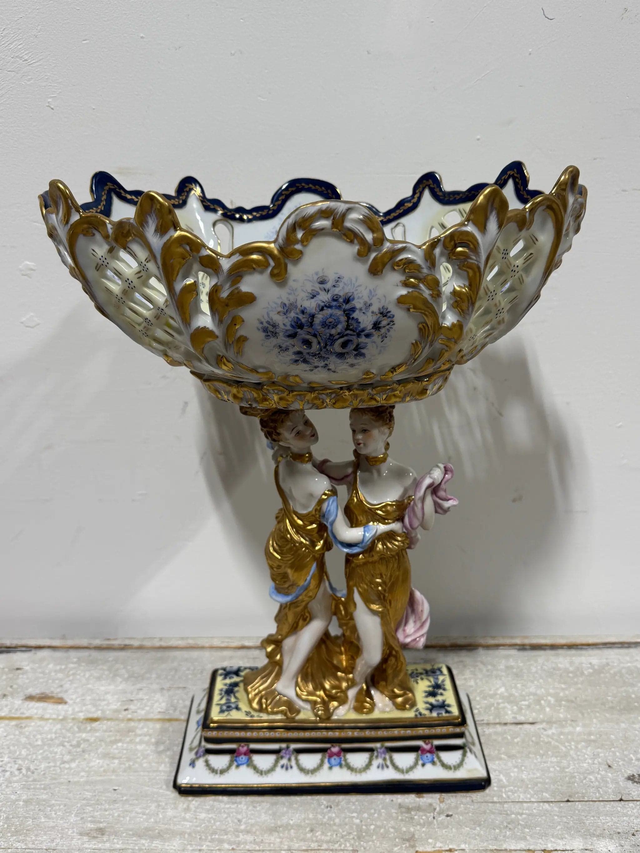 Antique Richard Klemm Dresden Figural Porcelain Centerpiece Compote