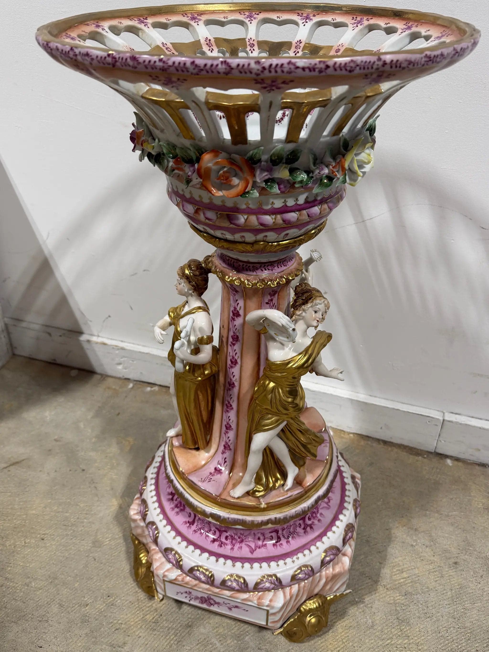 Monumental Antique German Figural Porcelain Centerpiece Compote - Thumbnail 2