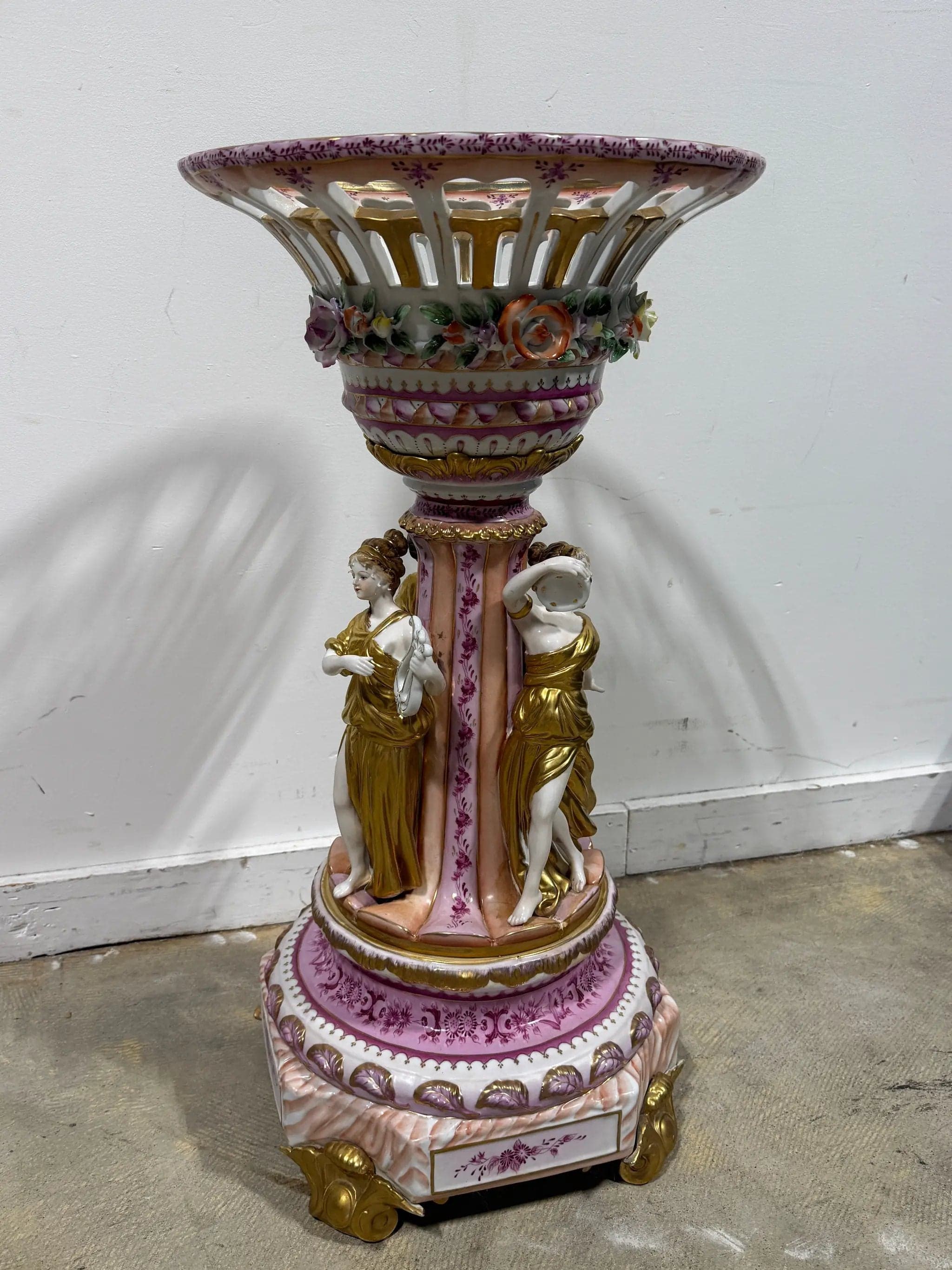 Monumental Antique German Figural Porcelain Centerpiece Compote