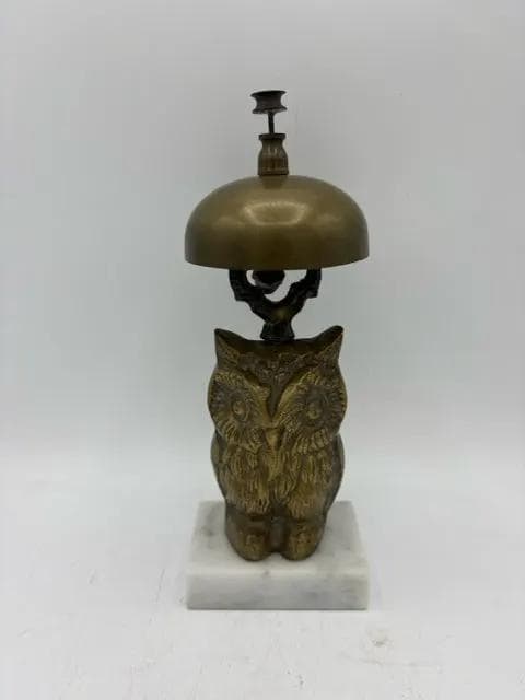 Vintage Brass Owl Accent Bell on White Marble Base