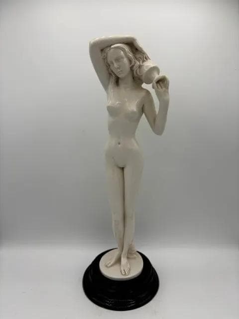 Neoclassical Aphrodite Goddess Sculpture on Black Pedestal Base