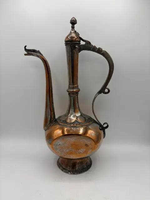 Vintage Handcrafted Copper Middle Eastern Ewer with Lidded Spout