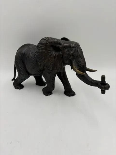 Bronze African Elephant Sculpture with Raised Trunk