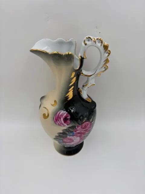 Antique Hand-Painted Nippon Porcelain Ewer with Roses & Gilt Handle - Thumbnail 2