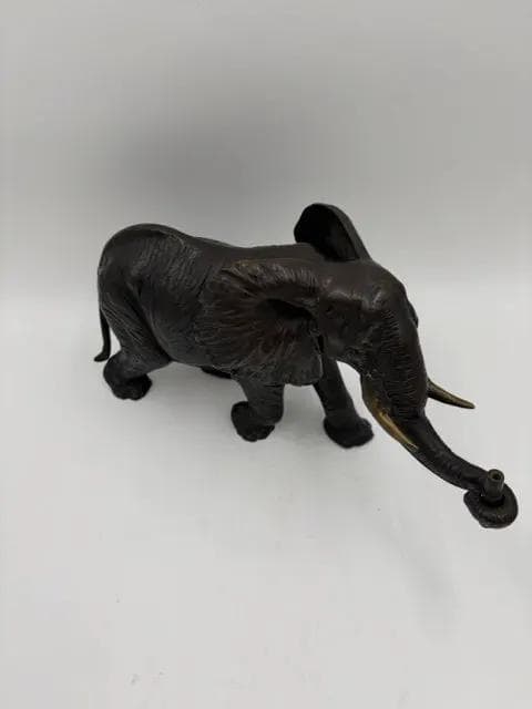 Bronze African Elephant Sculpture with Raised Trunk - Thumbnail 2