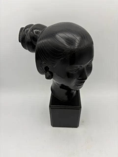 Vintage Hand-Carved "Luotian Princess" Ebonized Wood Bust – Art Deco Style - Thumbnail 2