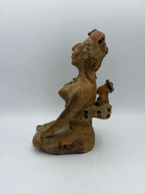 Hand-Carved Folk Art Seated Woman Sculpture – Pre-Columbian Style - Thumbnail 4