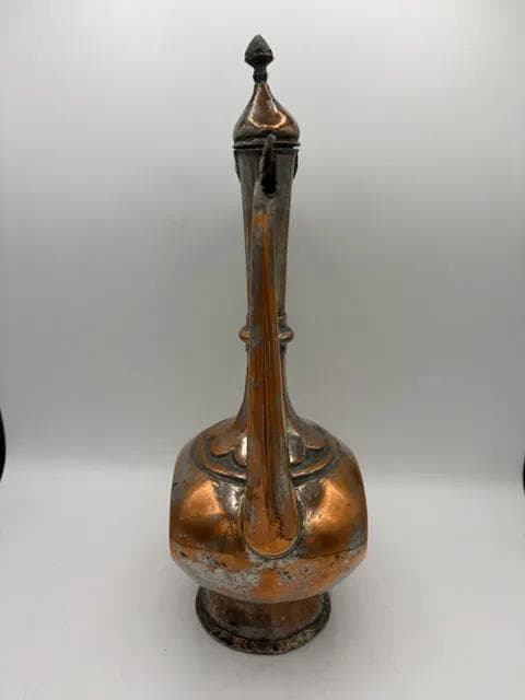 Vintage Handcrafted Copper Middle Eastern Ewer with Lidded Spout - Thumbnail 2